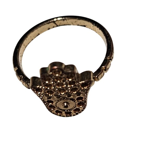 Gold Tone Hamsa Hand Ring Intricate Detailing Fatima Protection Jewelry Women - Picture 2 of 5